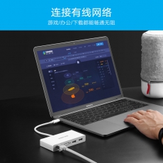绿联 40378 Type-C USB-C转VGA线百兆有线网口网卡3.0HUB分线器